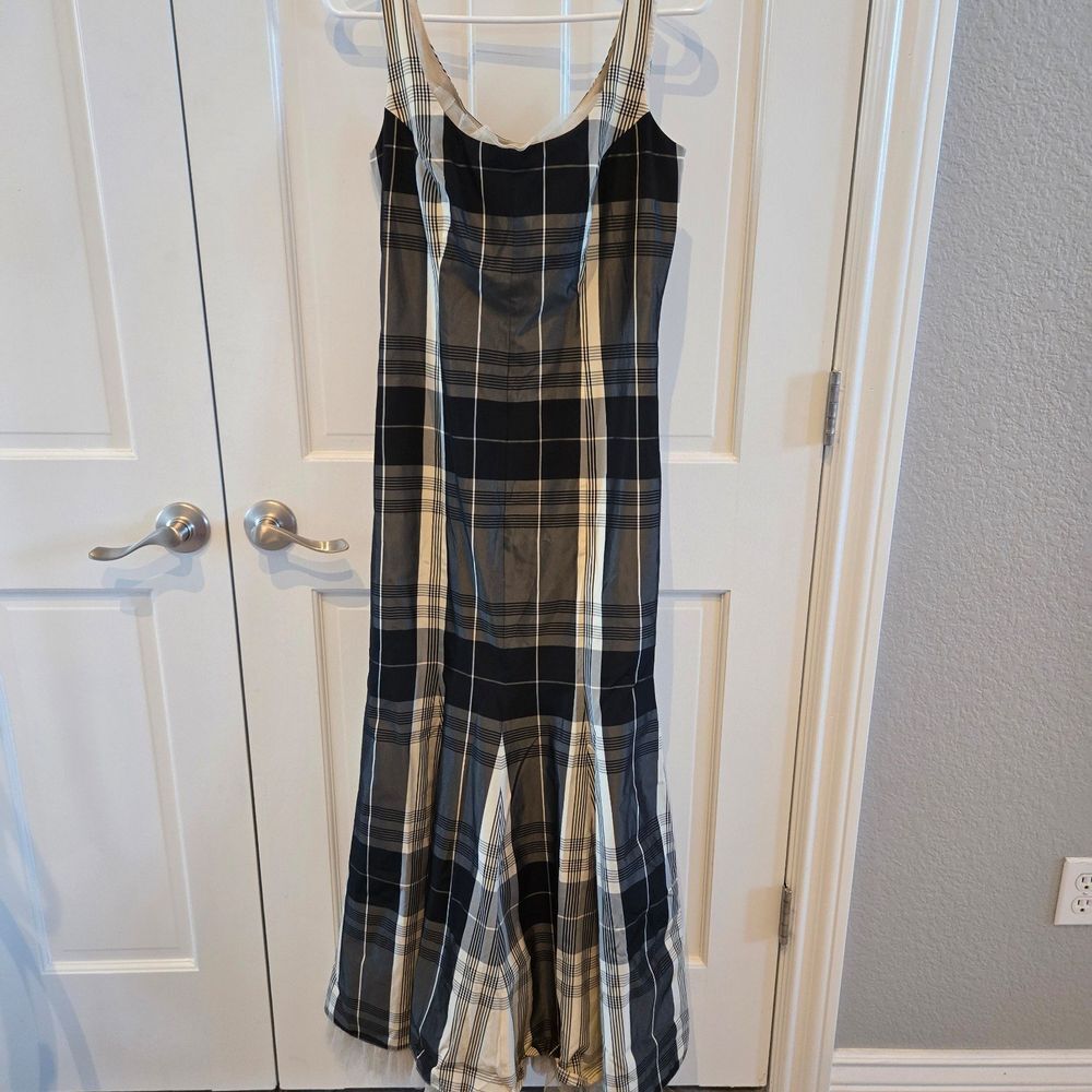 NEW Solar Brand womans long plaid dress tulle lined black tan sleeveless size S‎